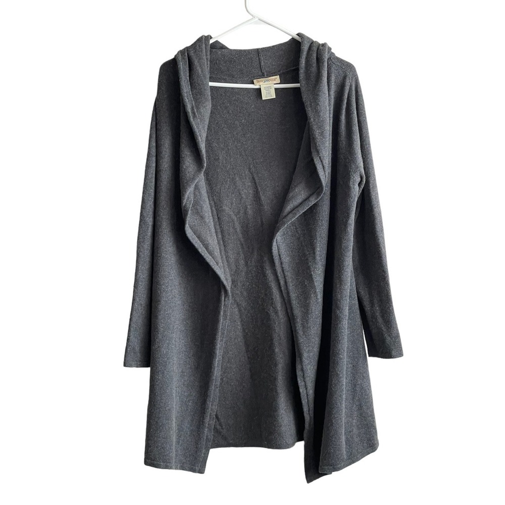 Womens Open Front Cardigan Sweater Small Wool Blend Gray Hood Travel Smith
